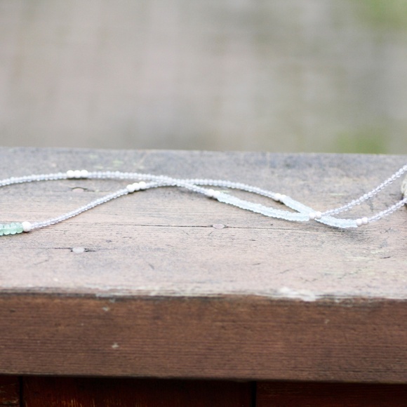 Natural Kyanite, Aquamarine Wrap Bracelet Convertible Necklace Sterling Silver - Picture 12 of 14